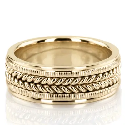 10K yellow gold 8mm. high polish hand-made-woven-wedding-band - alternate view 2 thumbnail