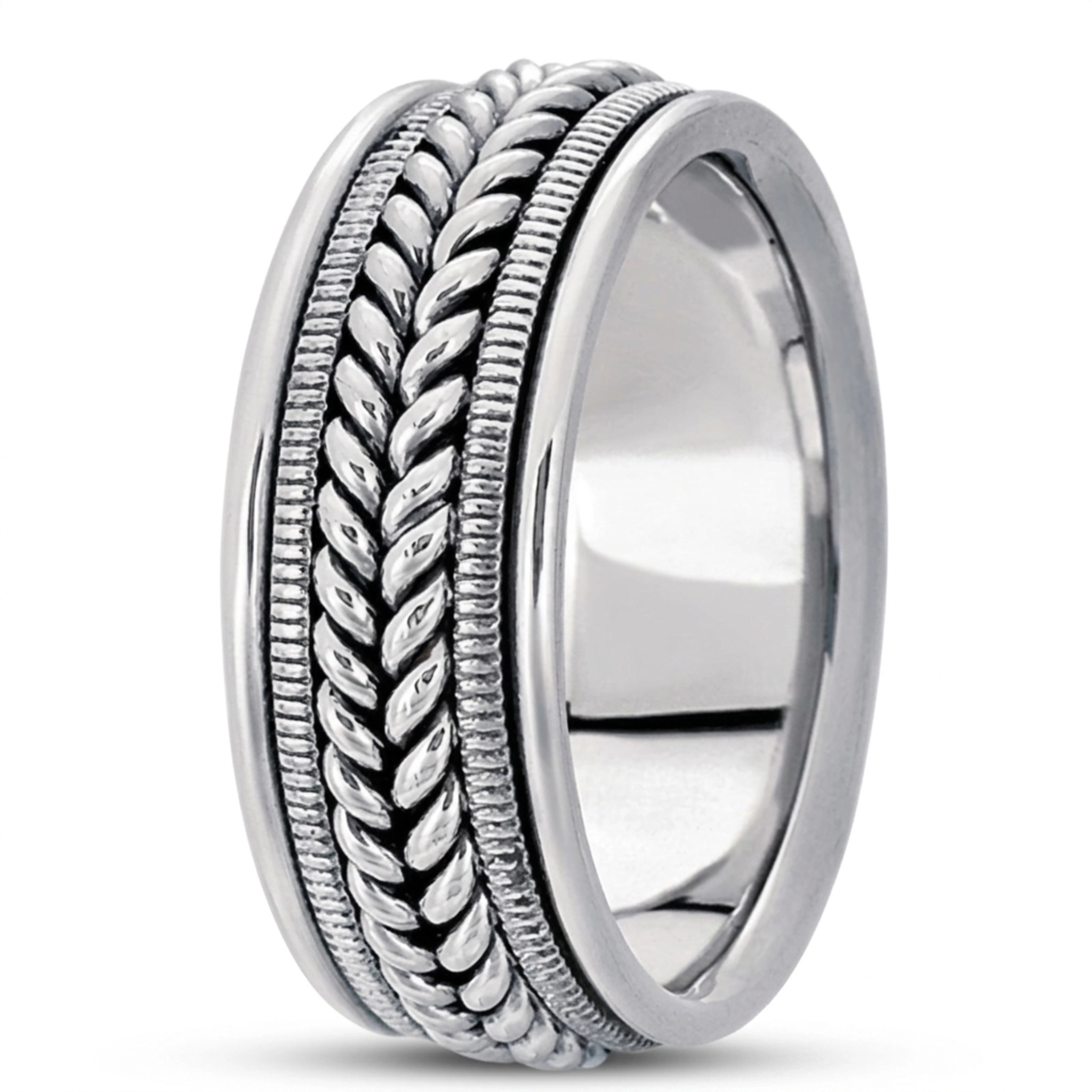 10K white gold 9mm. high polish hand-made-woven-wedding-band - alternate view 7