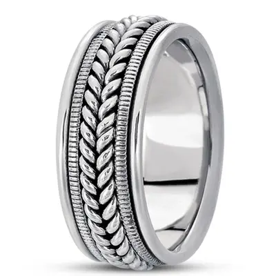 10K white gold 9mm. high polish hand-made-woven-wedding-band - alternate view 7 thumbnail