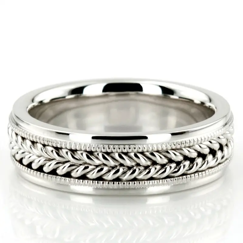 14K white gold 6mm. high polish Hand-made-wedding-ring - alternate view 3