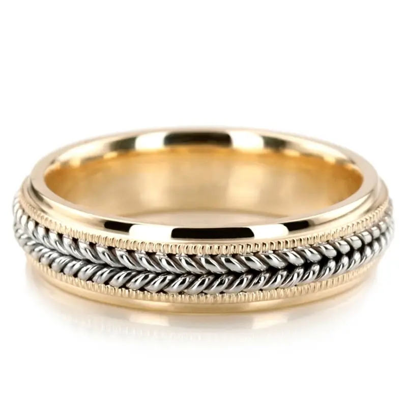 14K yellow-white-yellow gold 6mm. high polish Hand-made-wedding-ring - alternate view 7