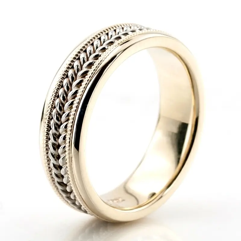 14K yellow-white-yellow gold 6mm. high polish Hand-made-wedding-ring - main view