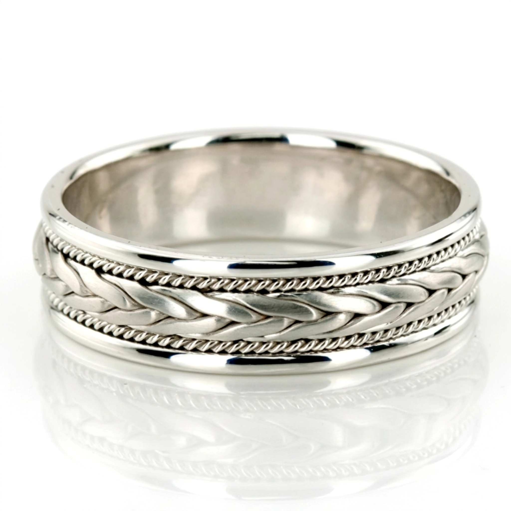 10K white gold 7mm. satin hand-made-wedding-band - main view