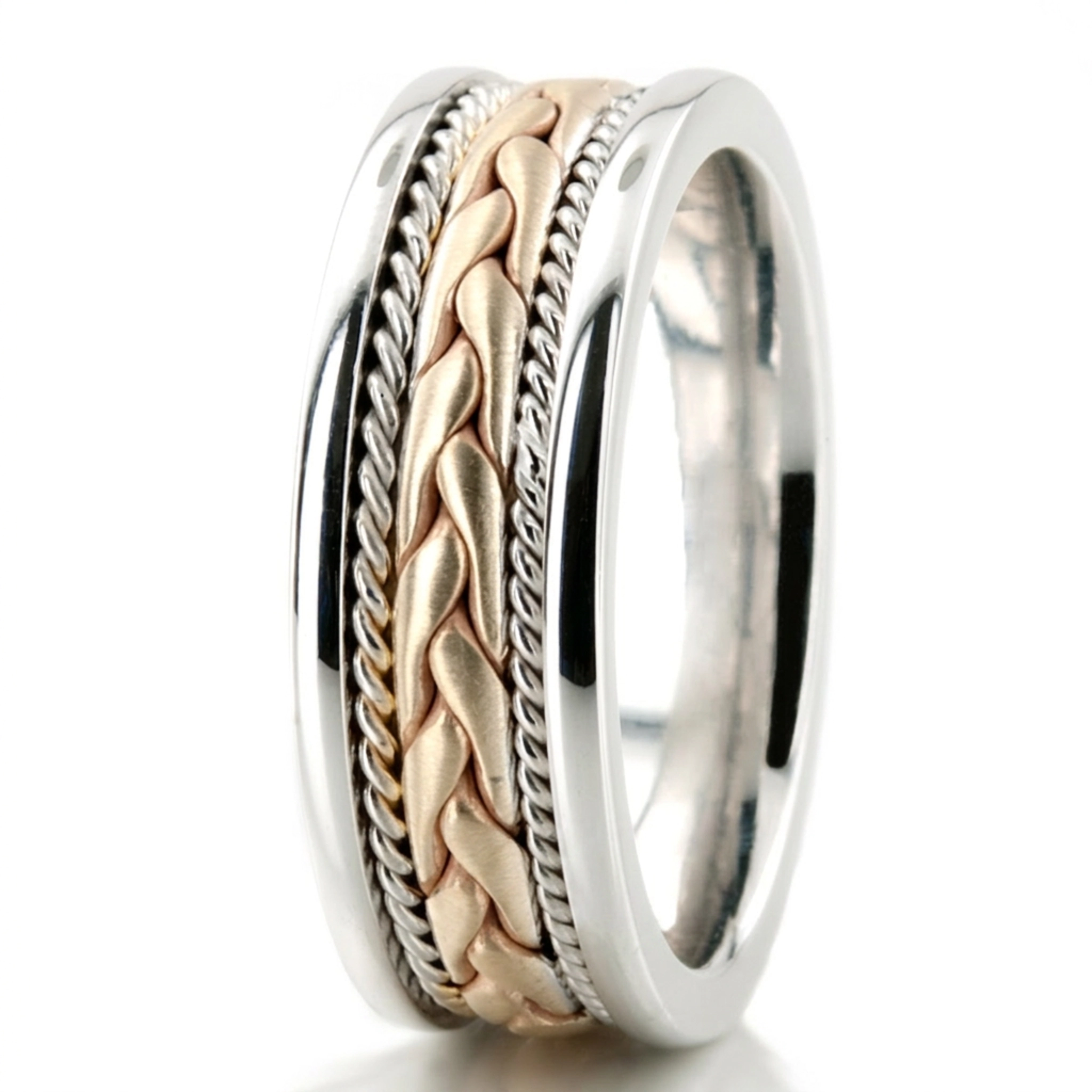 10K white-yellow-white gold 7mm. cross satin hand-made-wedding-band - alternate view 5