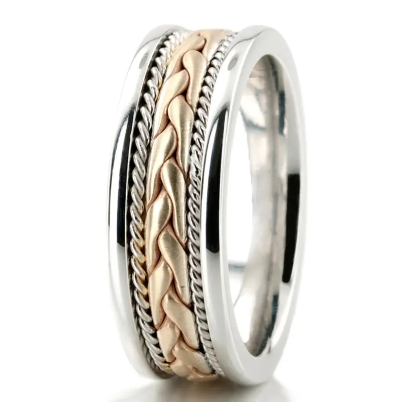 10K white-yellow-white gold 7mm. cross satin hand-made-wedding-band - alternate view 6