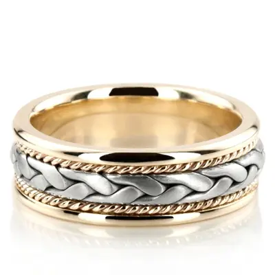 10K yellow-white-yellow gold 7mm. cross satin hand-made-wedding-band - alternate view 3 thumbnail