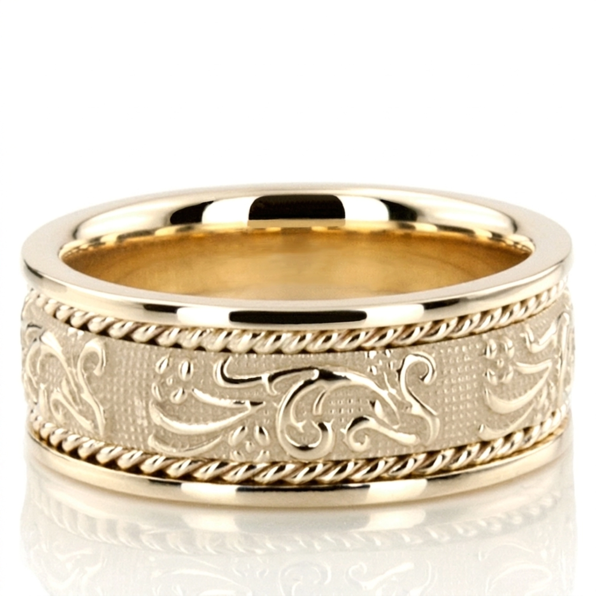 18K yellow gold 8.5mm. high polish hand-made-antique-wedding-band - main view