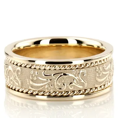 Floral Carved Antique and Braided Wedding Band  - view 1 of 10