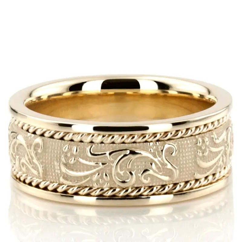 10K yellow gold 8.5mm. high polish hand-made-antique-wedding-band - alternate view 2