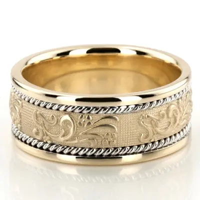 Floral Carved Antique and Braided Wedding Band  - view 2 of 10