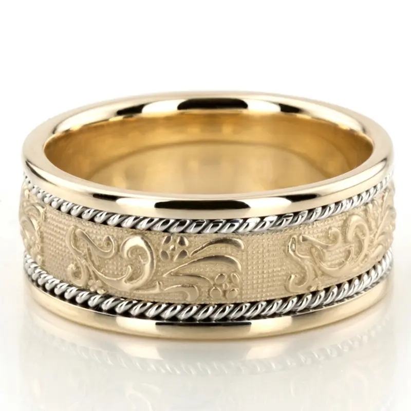 10K y-w-y-w-y gold 10.5mm. high polish hand-made-antique-wedding-band - alternate view 3