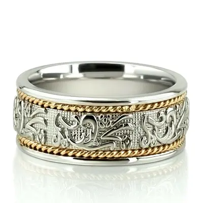 Floral Carved Antique and Braided Wedding Band  - view 4 of 10