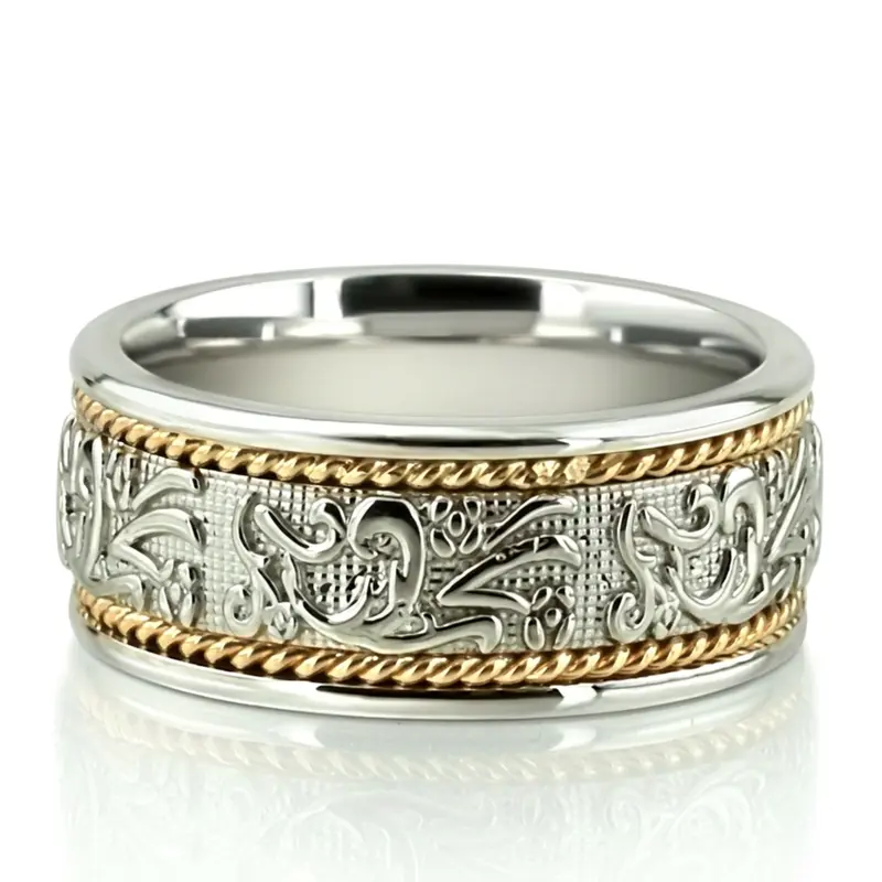 10K w-y-w-y-w gold 9.5mm. high polish hand-made-antique-wedding-band - alternate view 4