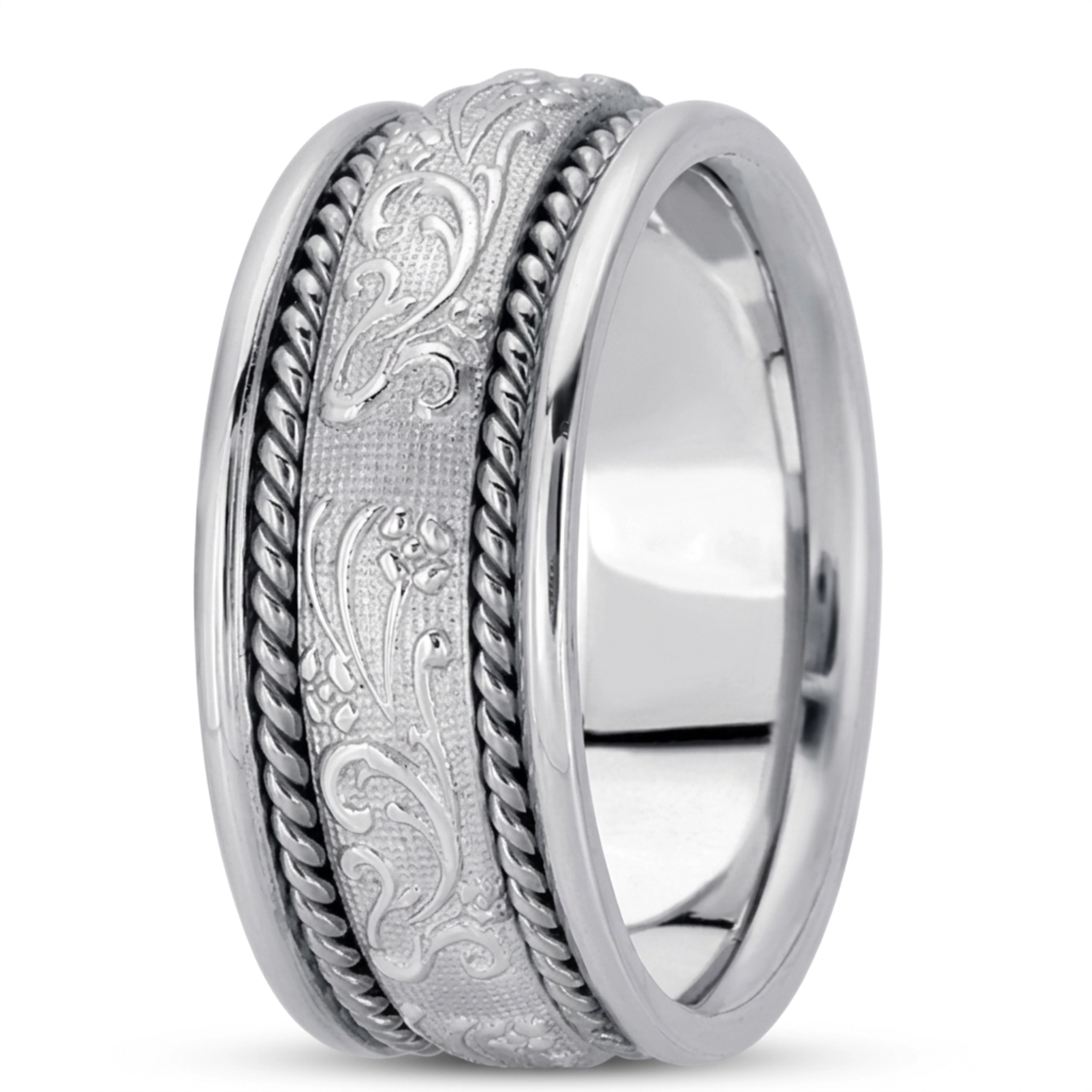 18K white gold 8.5mm. high polish hand-made-antique-wedding-band - alternate view 9