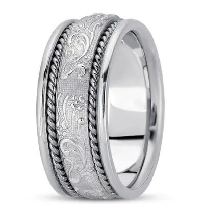 Floral Carved Antique and Braided Wedding Band  - view 9 of 10