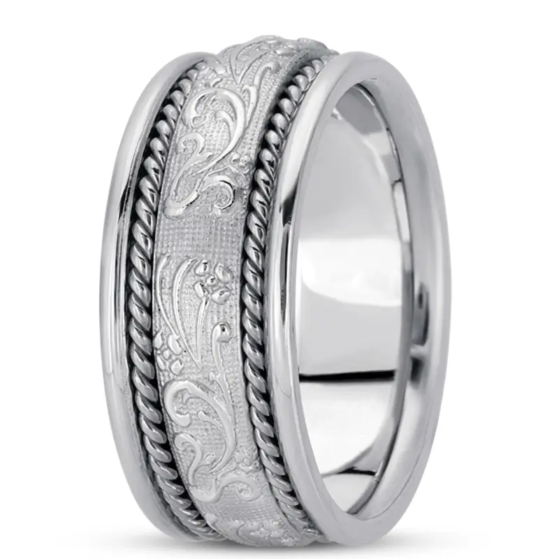 10K white gold 8.5mm. high polish hand-made-antique-wedding-band - alternate view 9