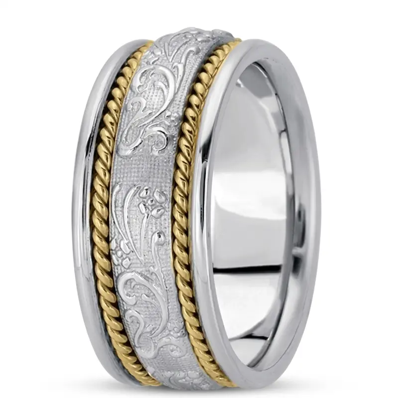 10K w-y-w-y-w gold 8.5mm. high polish hand-made-antique-wedding-band - alternate view 10