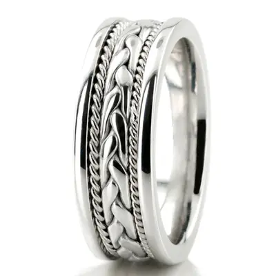 10K white gold 7mm. cross satin hand-made-wedding-band - alternate view 6 thumbnail