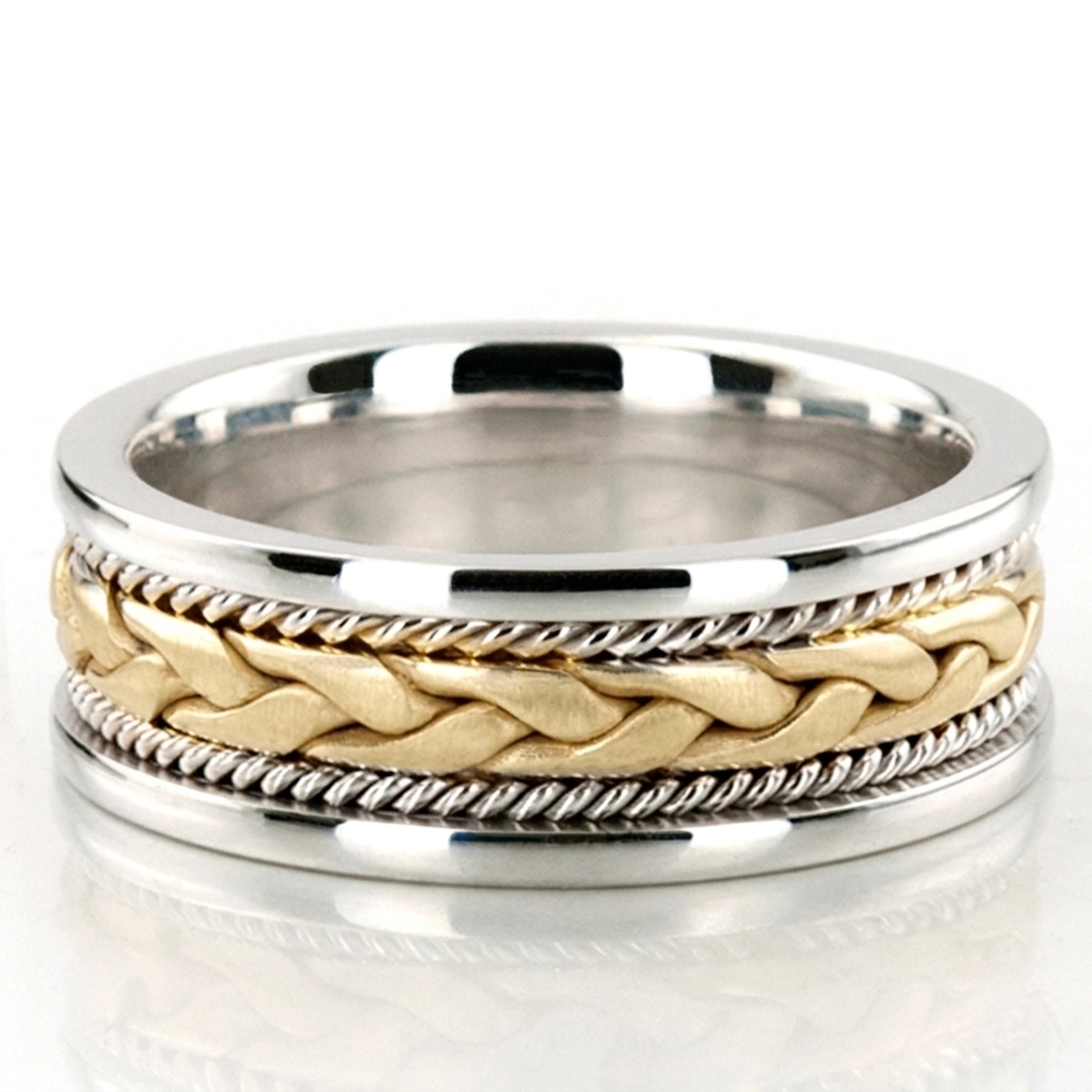 10K white-yellow-white gold 7mm. cross satin hand-made-wedding-band - alternate view 3
