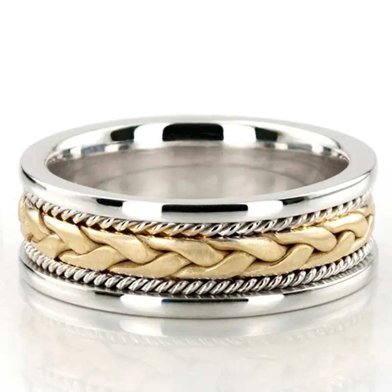 10K white-yellow-white gold 7mm. cross satin hand-made-wedding-band - alternate view 3