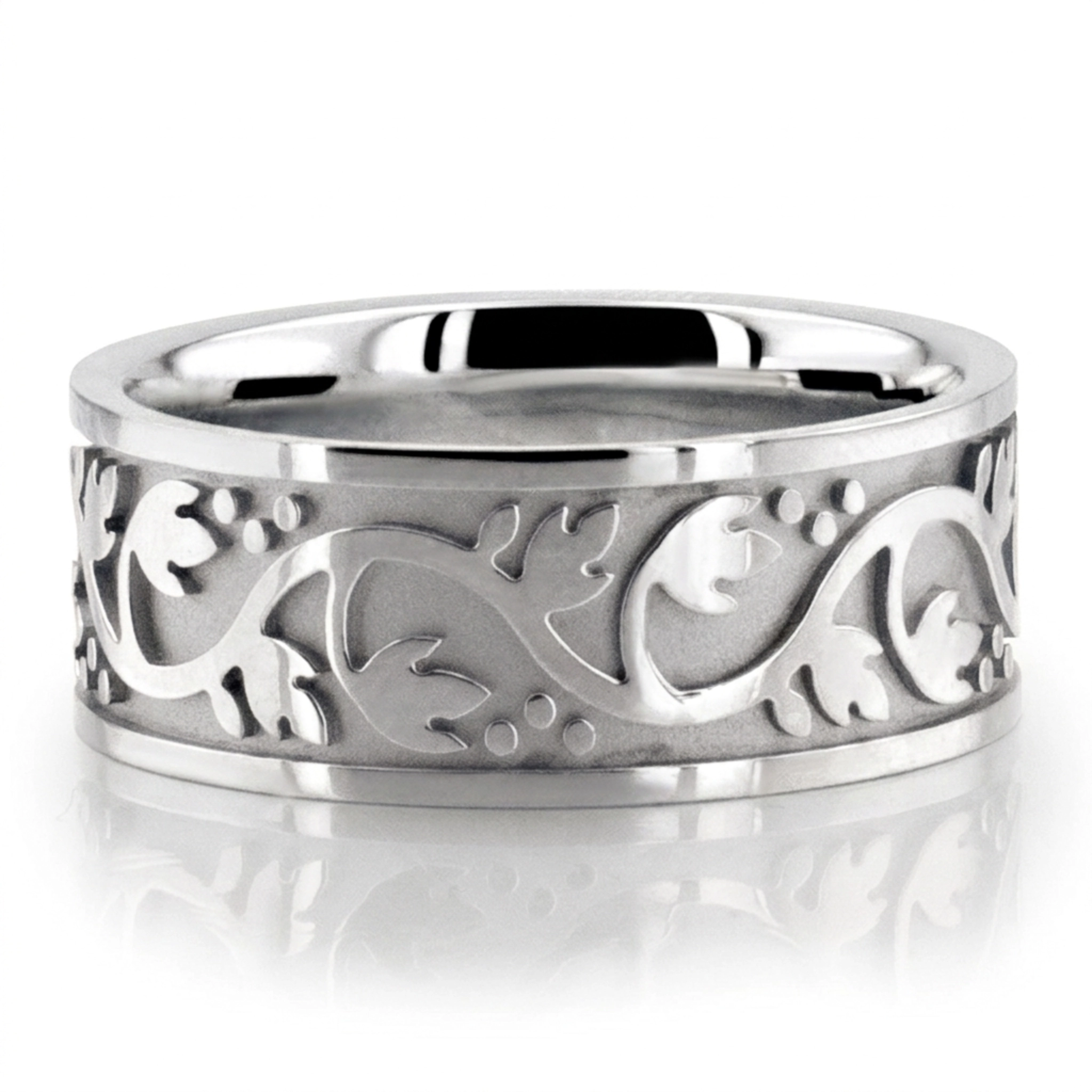 10K white gold 9.5mm. high polish hand-made-antique-wedding-band - alternate view 2
