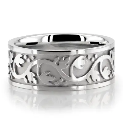 10K white gold 9.5mm. high polish hand-made-antique-wedding-band - alternate view 2 thumbnail