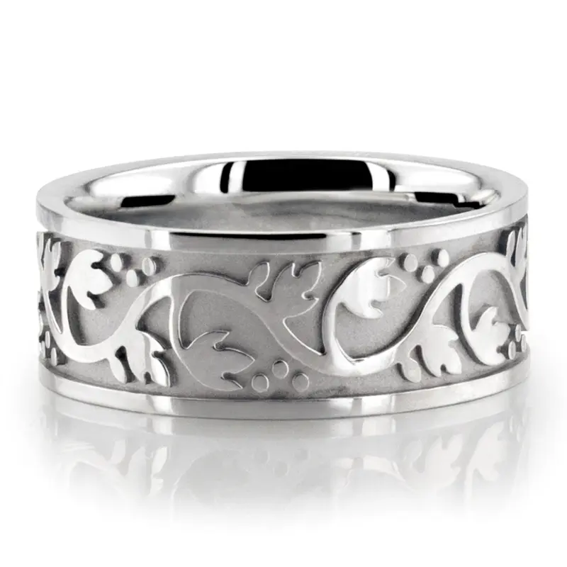 10K white gold 9.5mm. high polish hand-made-antique-wedding-band - alternate view 2