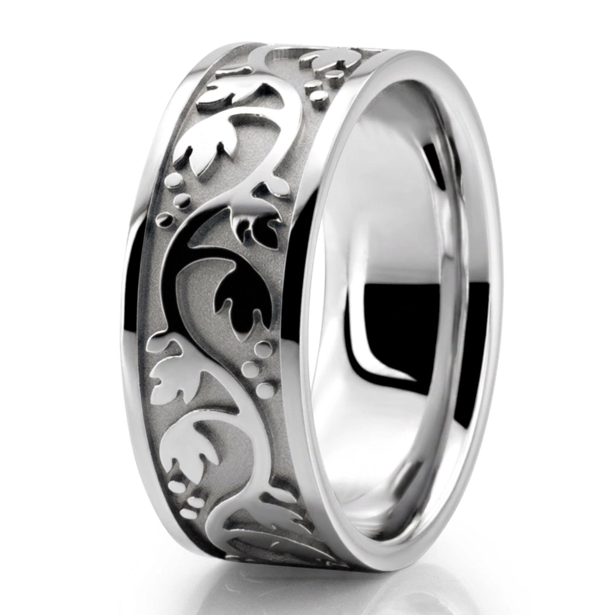 10K white gold 9.5mm. high polish hand-made-antique-wedding-band - alternate view 3