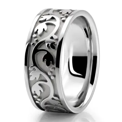 10K white gold 9.5mm. high polish hand-made-antique-wedding-band - alternate view 3 thumbnail