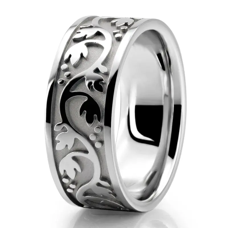 10K white gold 9.5mm. high polish hand-made-antique-wedding-band - alternate view 3