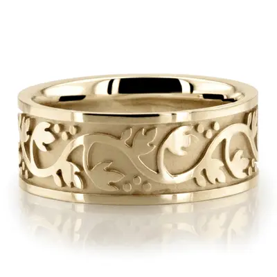 10K yellow gold 9.5mm. high polish hand-made-antique-wedding-band - main view thumbnail