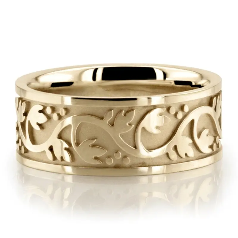 10K yellow gold 9.5mm. high polish hand-made-antique-wedding-band - main view