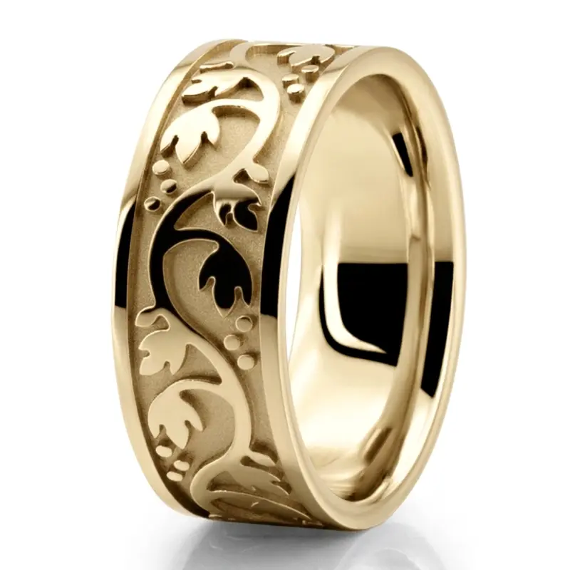 10K yellow gold 9.5mm. high polish hand-made-antique-wedding-band - alternate view 4