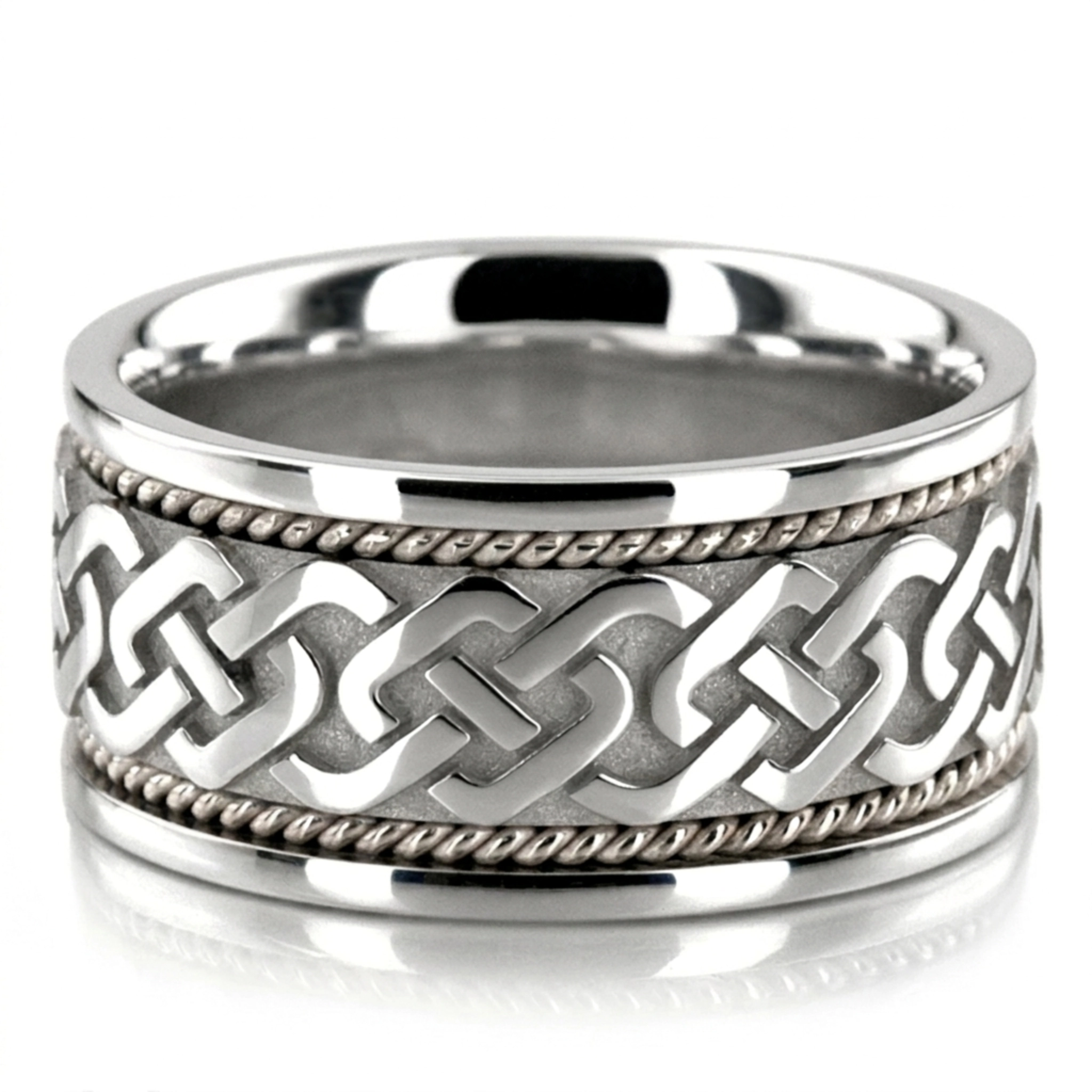 10K white gold 10.5mm. high polish hand-made-celtic-wedding-band - main view