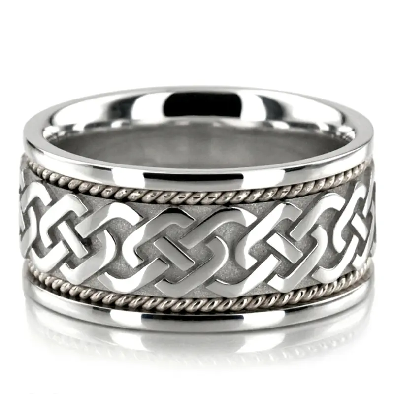 platinum 10.5mm. high polish hand-made-celtic-wedding-band - main view