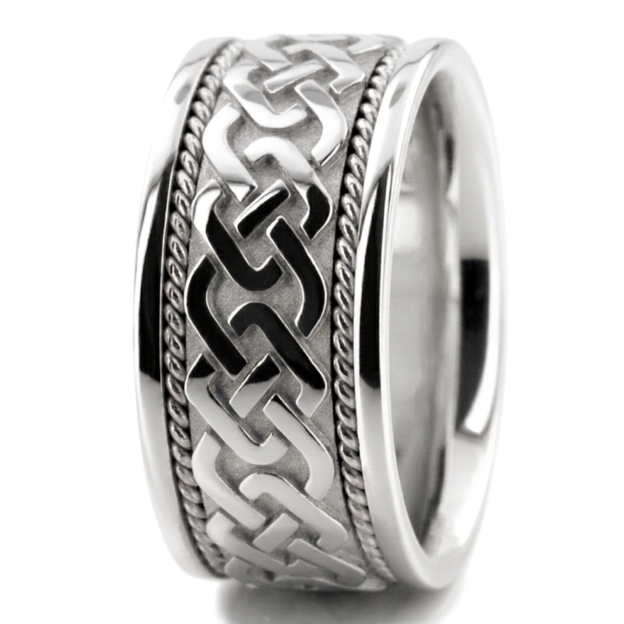 10K white gold 10.5mm. high polish hand-made-celtic-wedding-band - alternate view 6