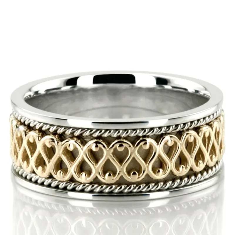10K white-yellow-white gold 8.5mm. high polish hand-made-celtic-wedding-band - alternate view 2