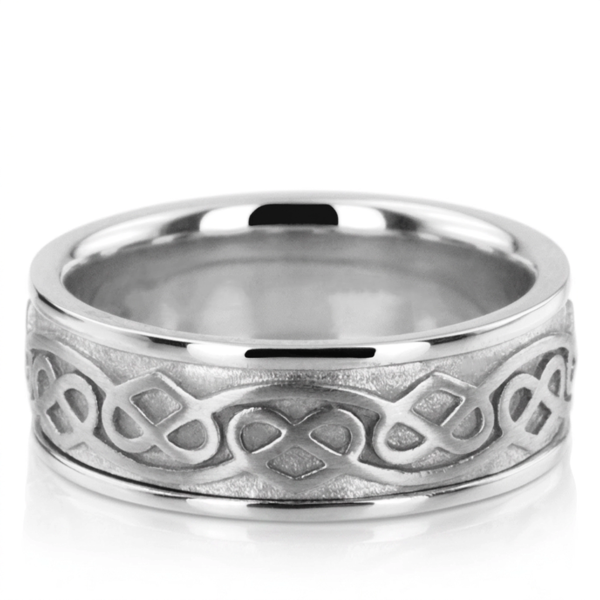 10K white gold 8mm. satin hand-made-celtic-wedding-band - alternate view 3
