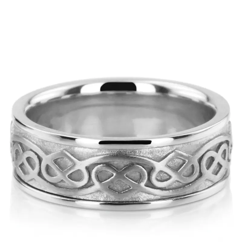 14K white gold 8mm. satin hand-made-celtic-wedding-band - alternate view 2