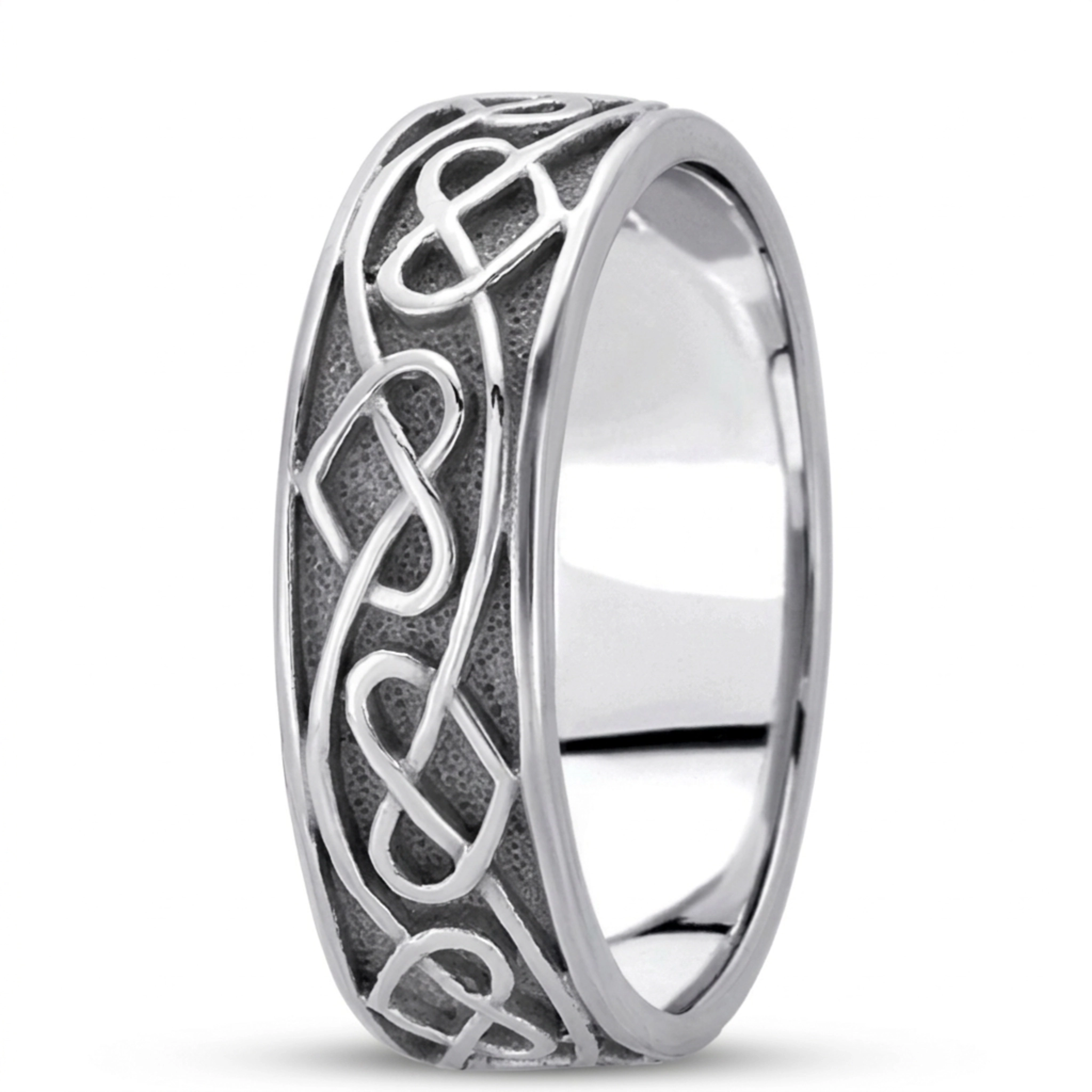 10K white gold 7mm. high polish hand-made-celtic-wedding-band - main view