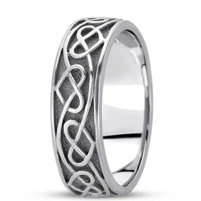 10K white gold 7mm. high polish hand-made-celtic-wedding-band - main view thumbnail