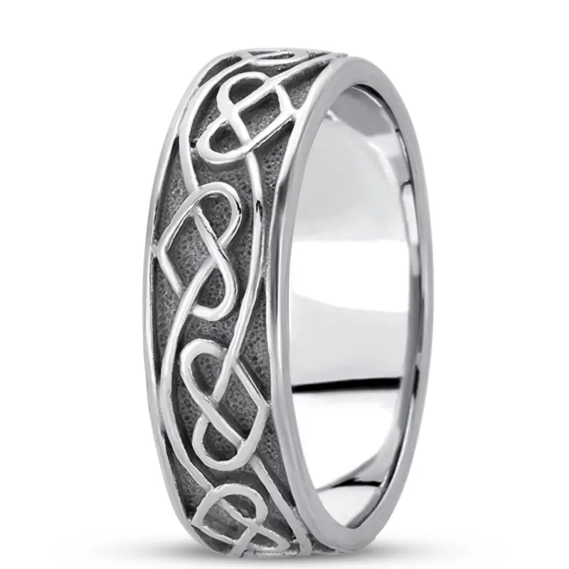 14K white gold 7mm. high polish hand-made-celtic-wedding-band - alternate view 4
