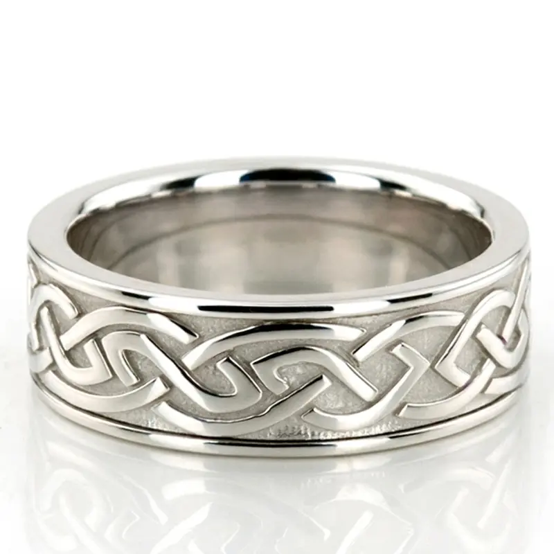 14K white gold 7.5mm. high polish hand-made-celtic-wedding-band - main view