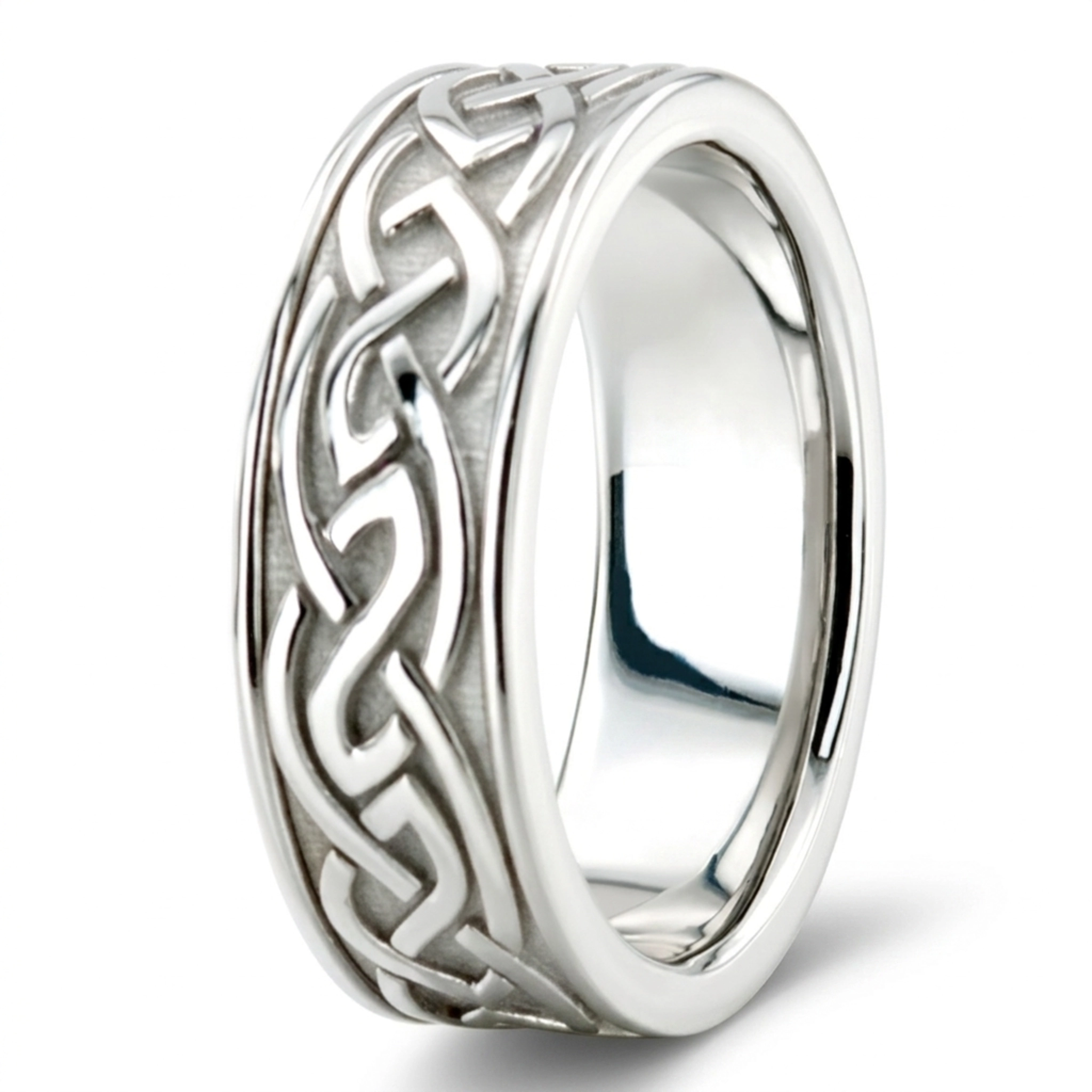 10K white gold 7.5mm. high polish hand-made-celtic-wedding-band - alternate view 6
