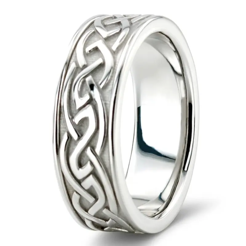 14K white gold 7.5mm. high polish hand-made-celtic-wedding-band - alternate view 6