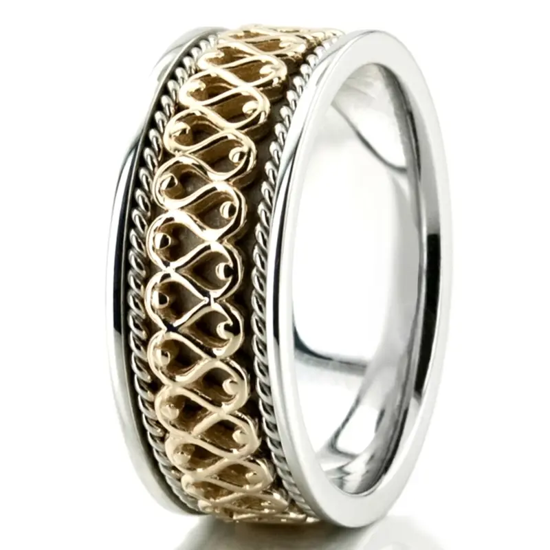10K white-yellow-white gold 8.5mm. high polish hand-made-celtic-wedding-band - alternate view 9