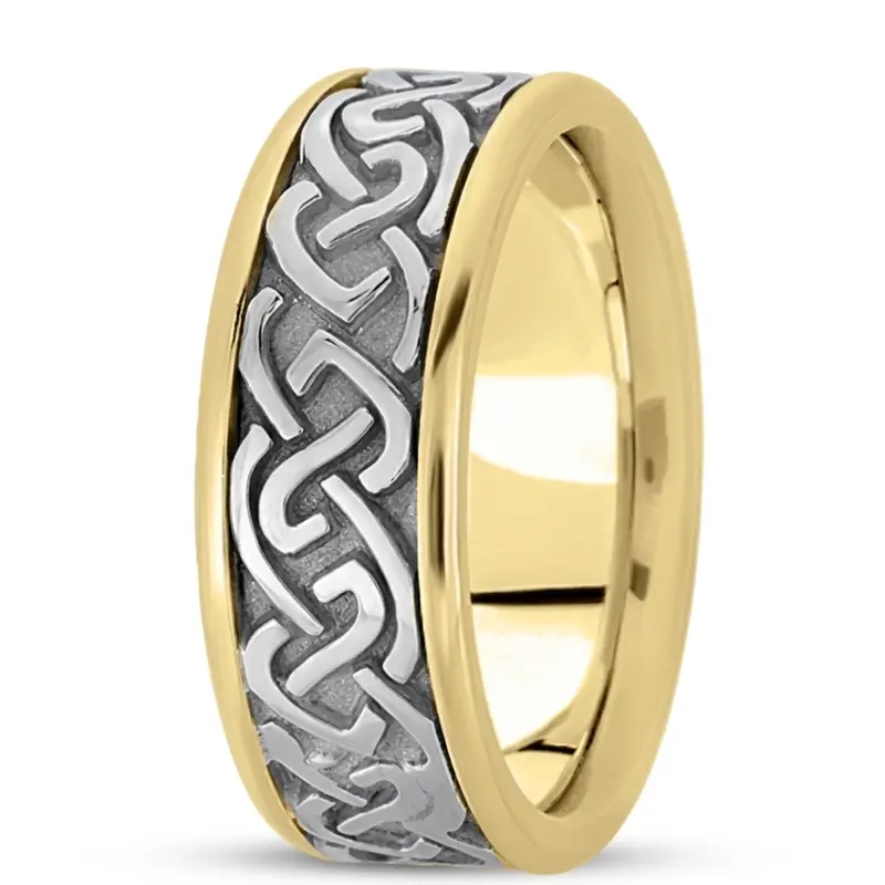 14K yellow-white-yellow gold 8.5mm. high polish hand-made-celtic-wedding-band - alternate view 7