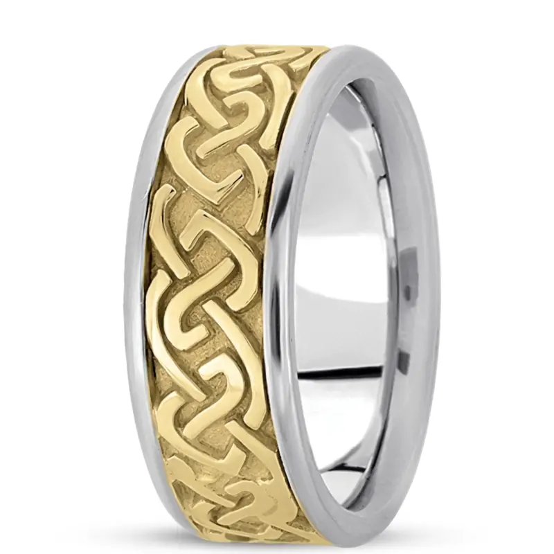 14K white-yellow-white gold 8.5mm. high polish hand-made-celtic-wedding-band - alternate view 5