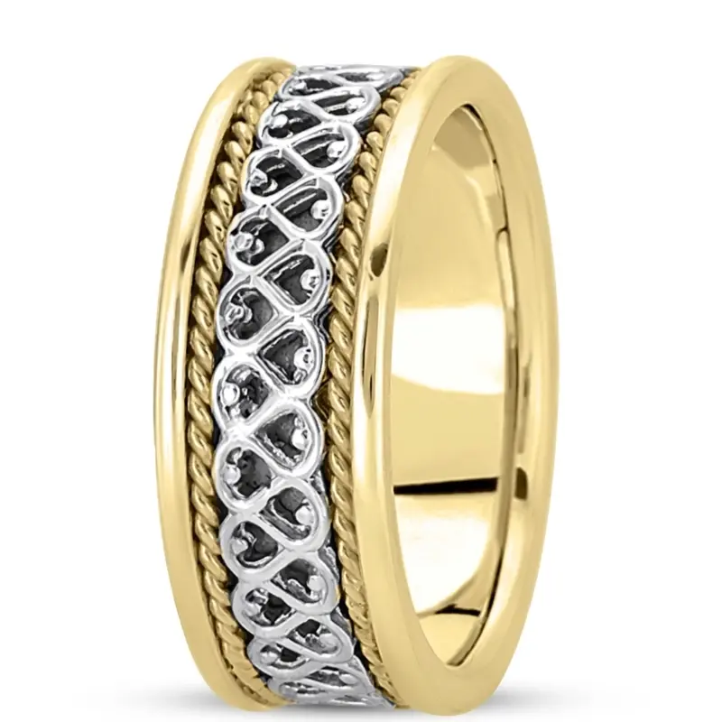 10K yellow-white-yellow gold 8.5mm. high polish hand-made-celtic-wedding-band - alternate view 6
