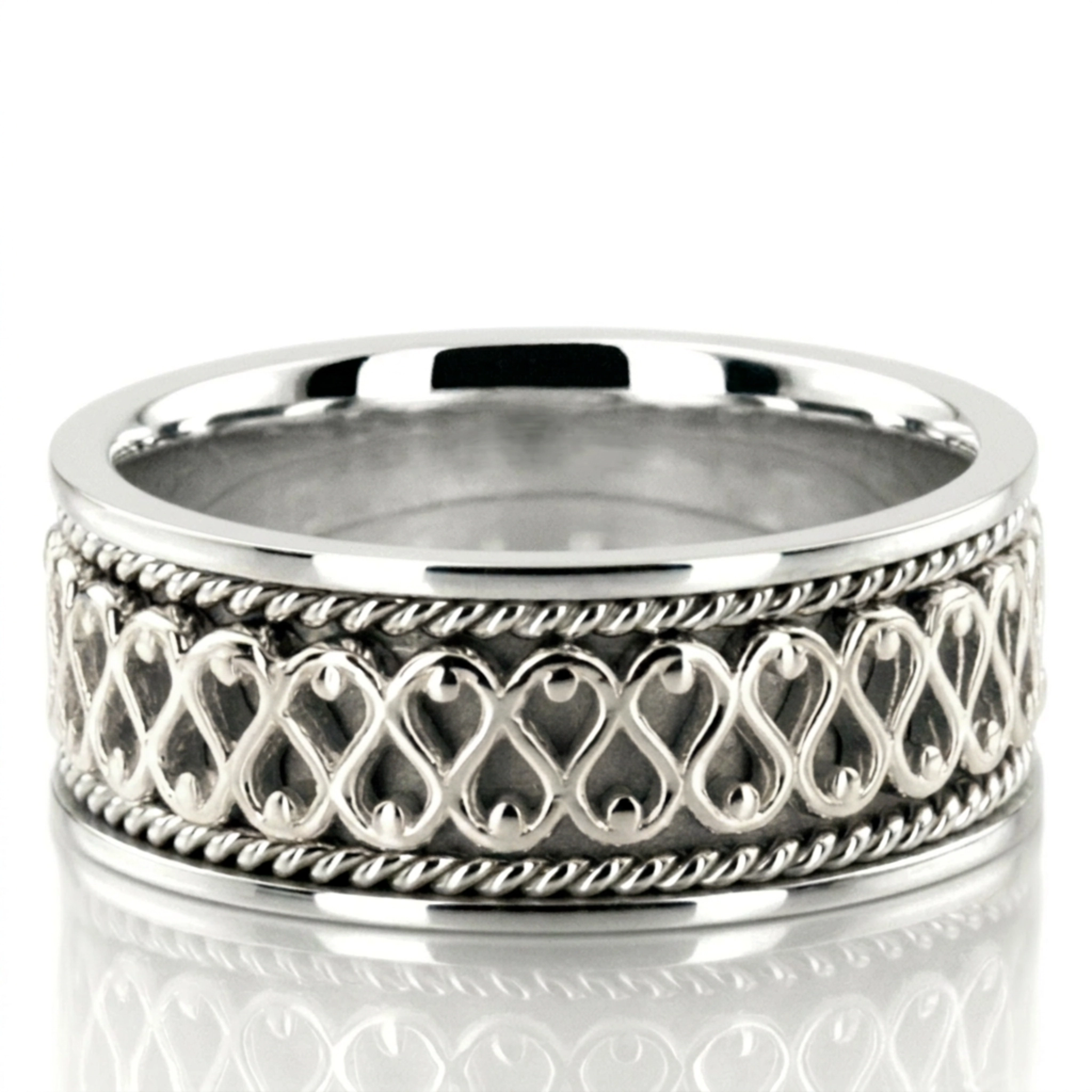 18K white gold 8.5mm. high polish hand-made-celtic-wedding-band - alternate view 2